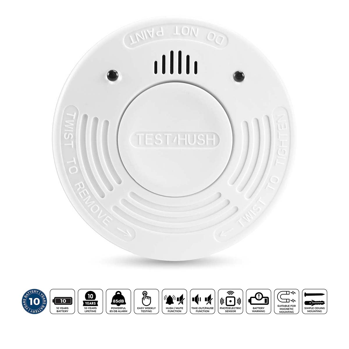 Smoke Detector with 10-Year Battery Life, White