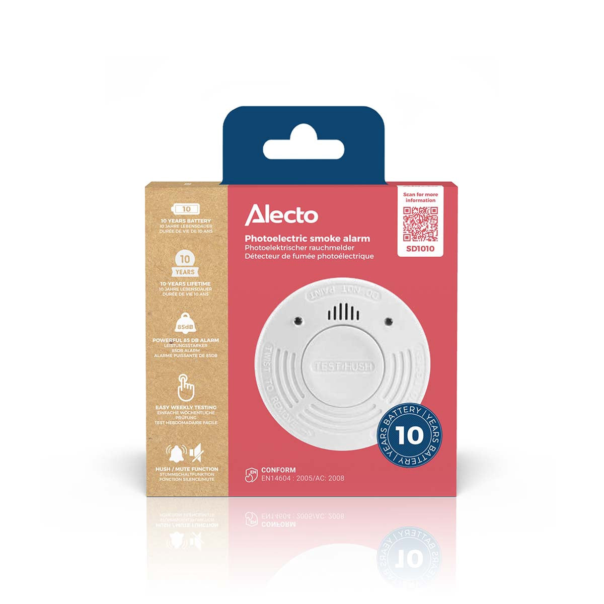 Smoke Detector with 10-Year Battery Life, White