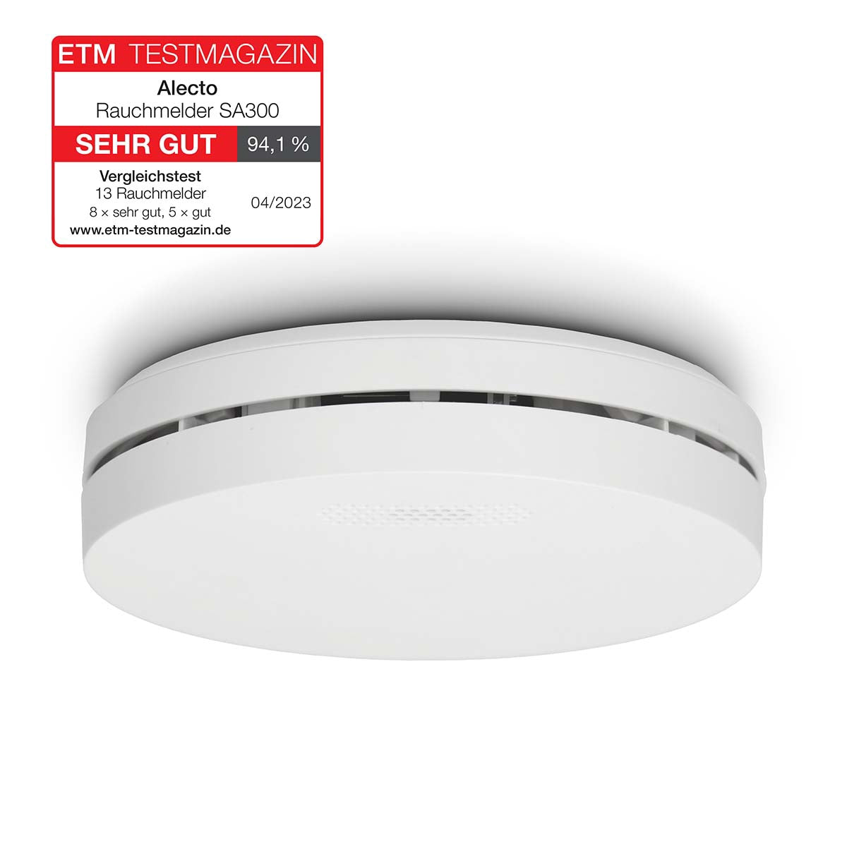 Smoke Detector with 10-Year Battery, White, Compact Design