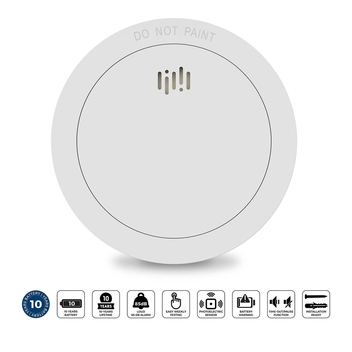 Smoke Detector with 10-Year Battery and Alarm