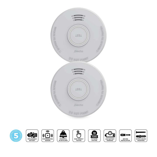 Smoke Detector with 5-Year Battery, 2 Pack