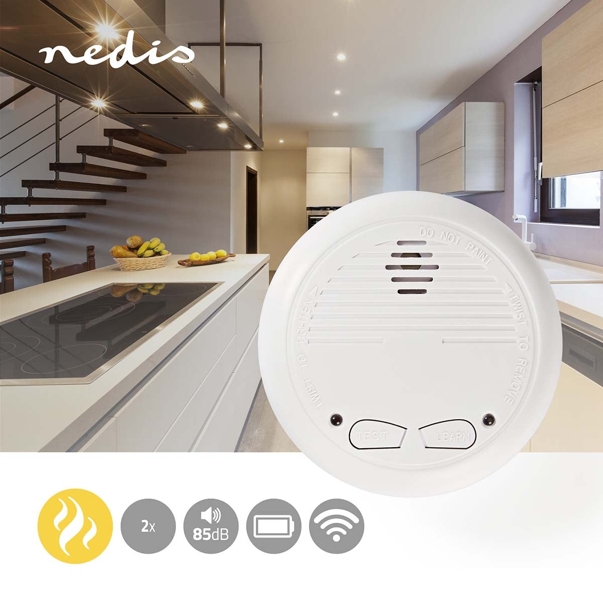 Smoke alarm | Battery powered | Battery life up to: 1 year | Syncable | EN 14604 | With test button | 85 dB| ABS | White
