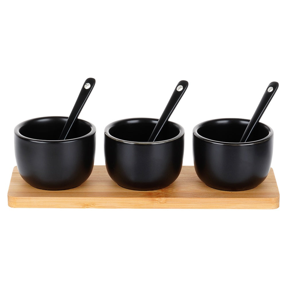 Snack bowls with spoons, ceramic, black, 90 ml, 7 pcs.