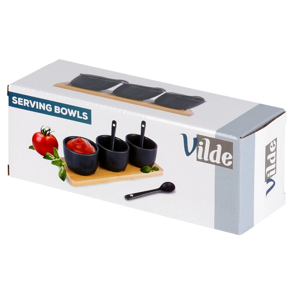 Snack bowls with spoons, ceramic, black, 90 ml, 7 pcs.