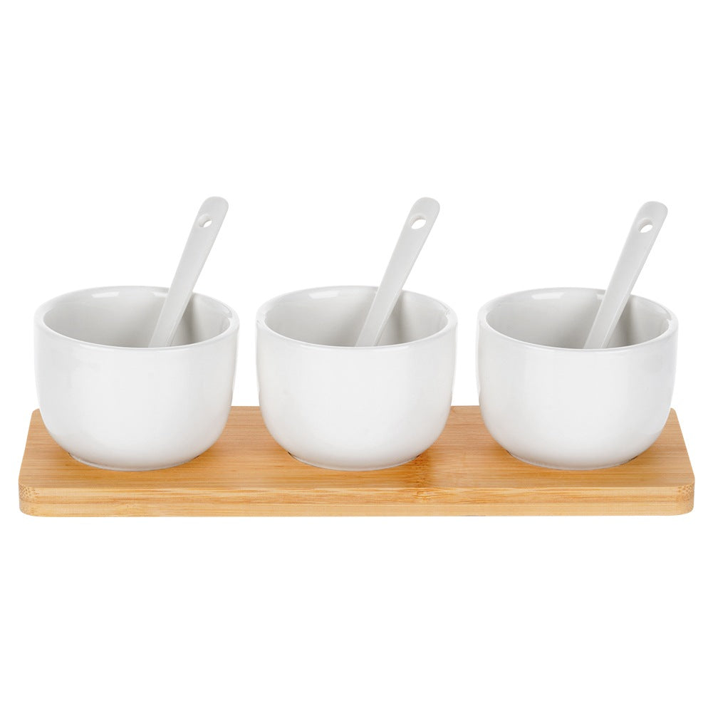 Snack bowls with spoons, ceramic, white, 90 ml, 7 pcs.