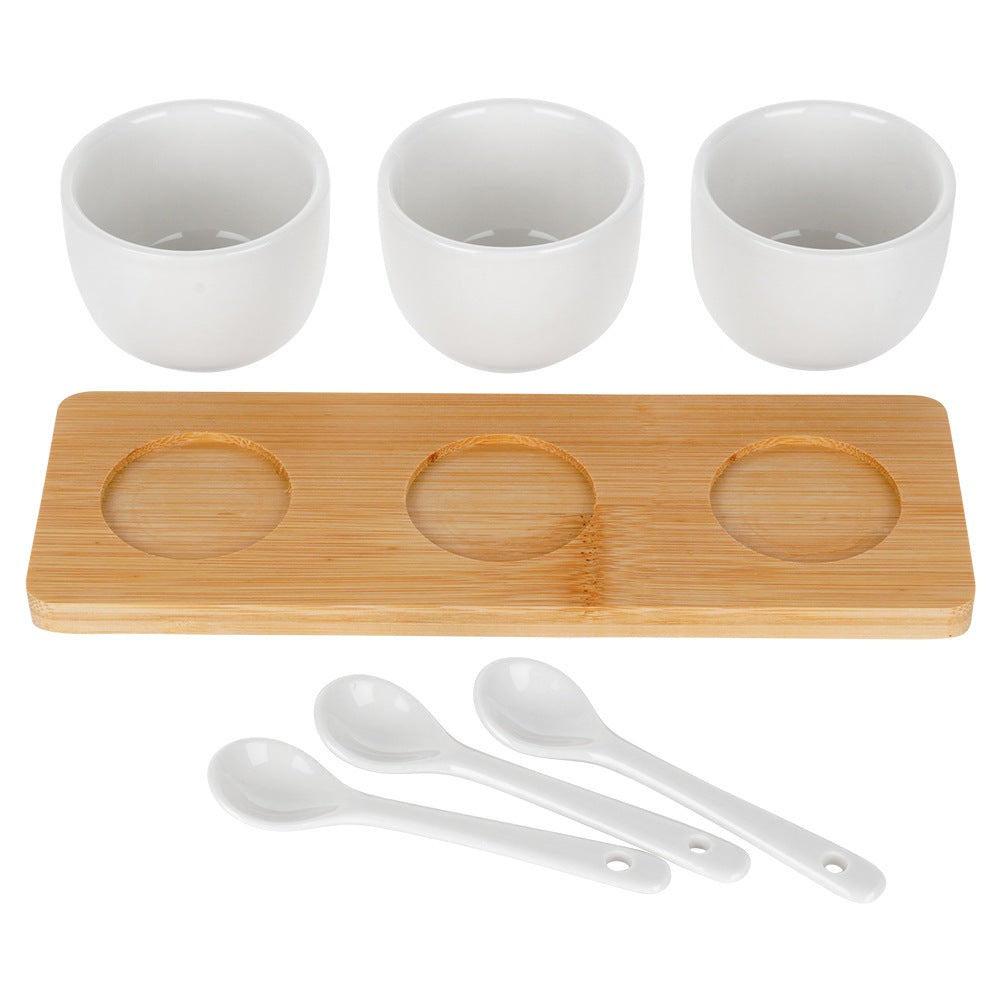 Snack bowls with spoons, ceramic, white, 90 ml, 7 pcs.