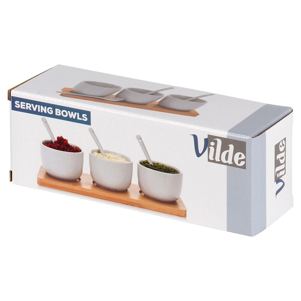 Snack bowls with spoons, ceramic, white, 90 ml, 7 pcs.