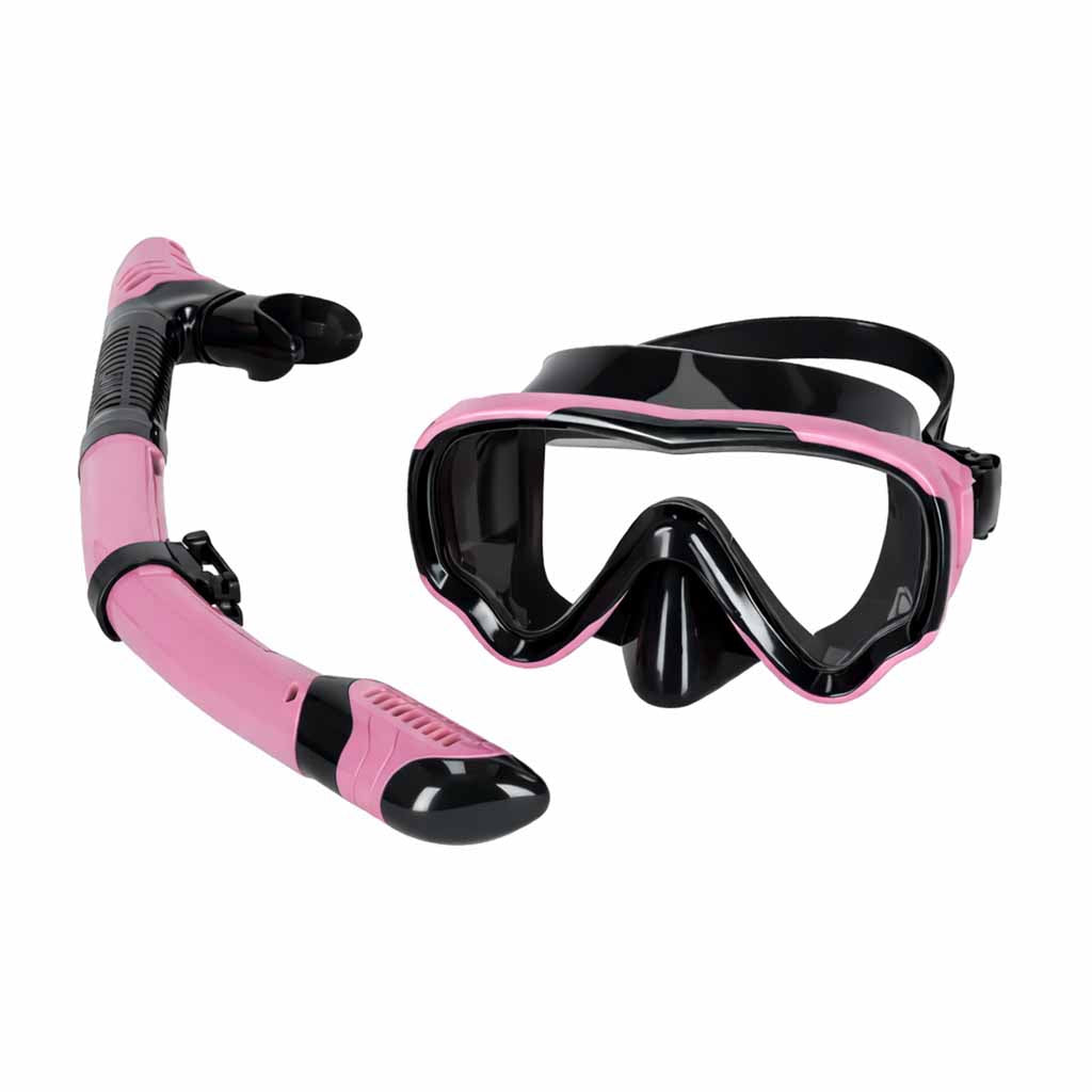 Snorkeling Set, Panoramic Mask and Dry Snorkel, Pink-Black