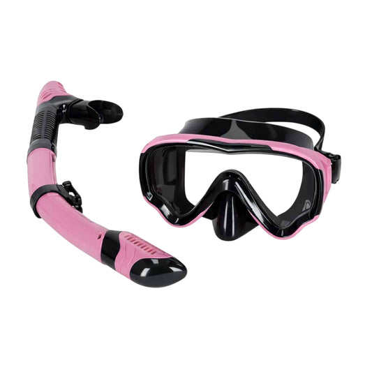 Snorkeling Set, Panoramic Mask and Dry Snorkel, Pink-Black