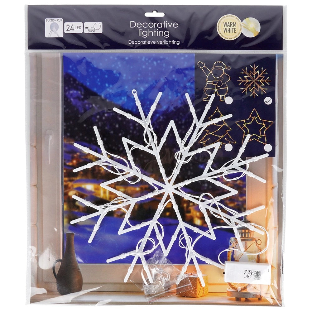 Snowflake Window Light, 24 LED, 35x35 cm, Battery-Powered