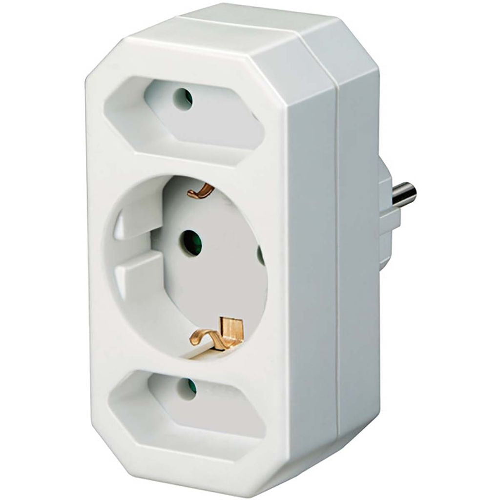 Socket adapter 3-Way with increased contact protection - White