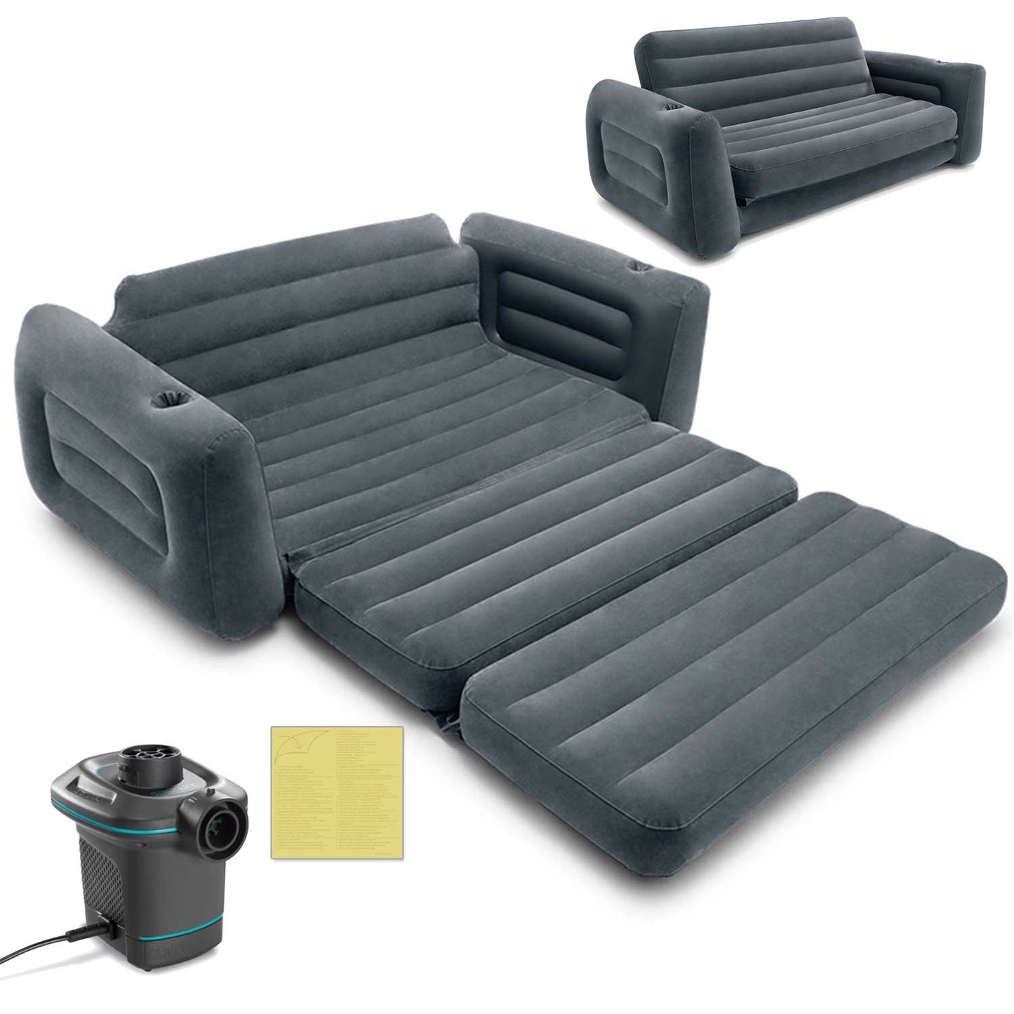 Sofa 2in1 velvet mattress + INTEX pump 66552-66640