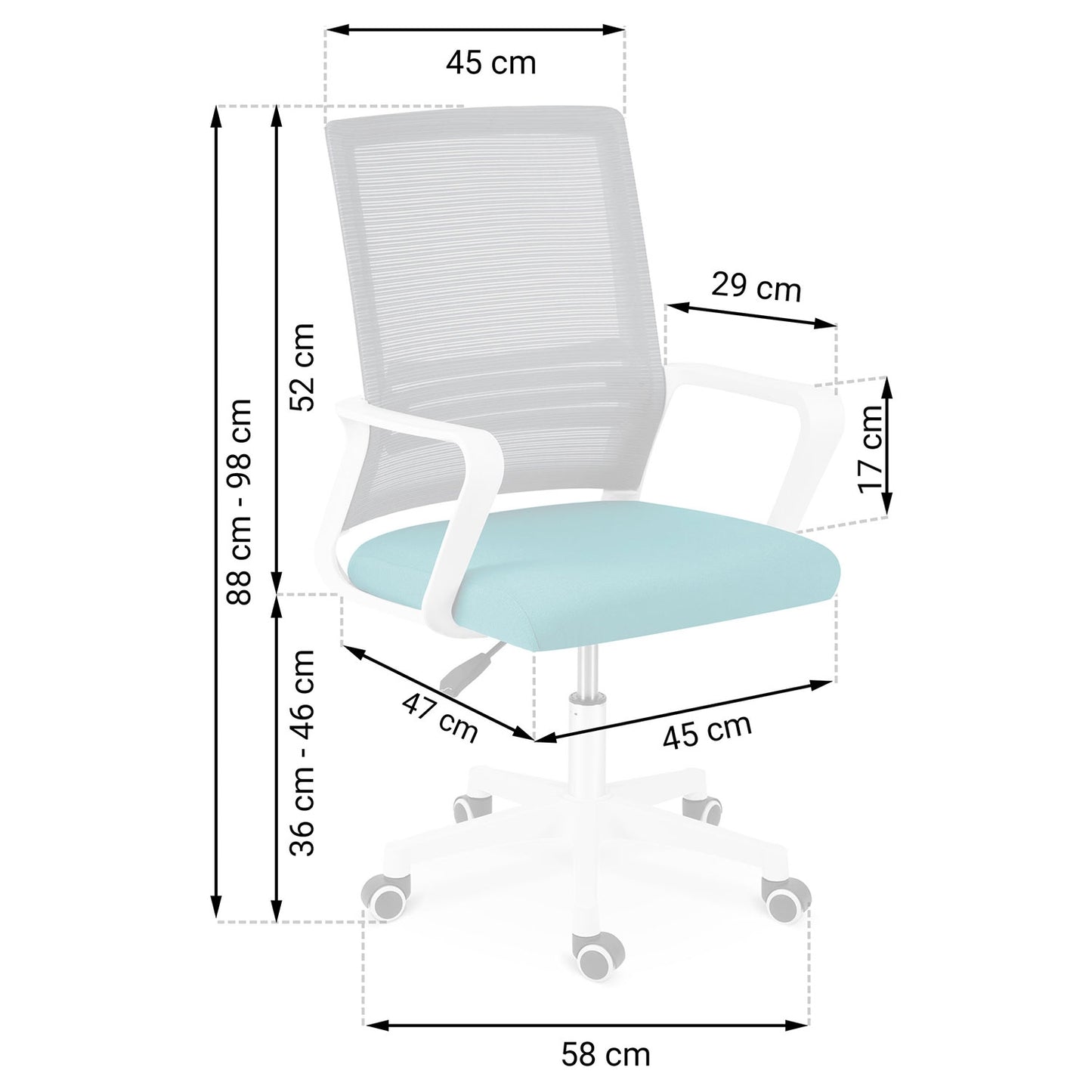Sofatel Corta micromesh office chair, gray and turquoise