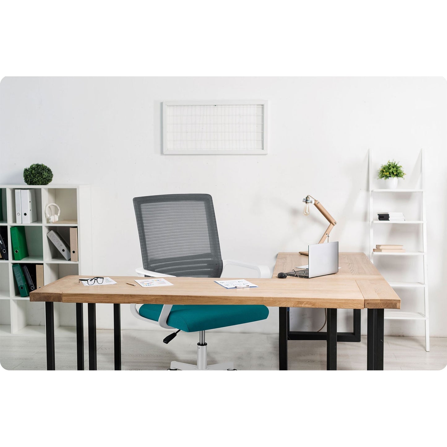 Sofatel Corta micromesh office chair, gray and turquoise