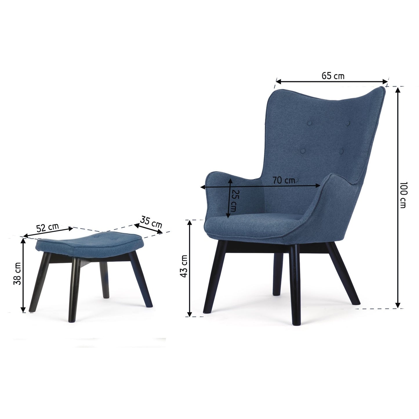 Sofatel Norse blue armchair with footstool