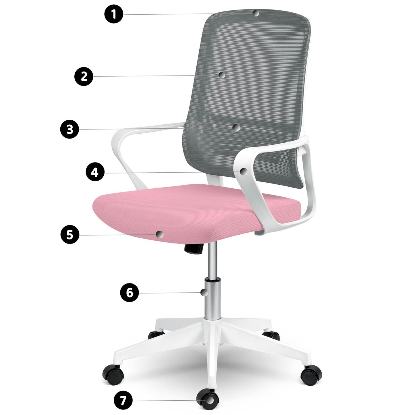 Sofotel Wizo micro-mesh office chair, white and pink