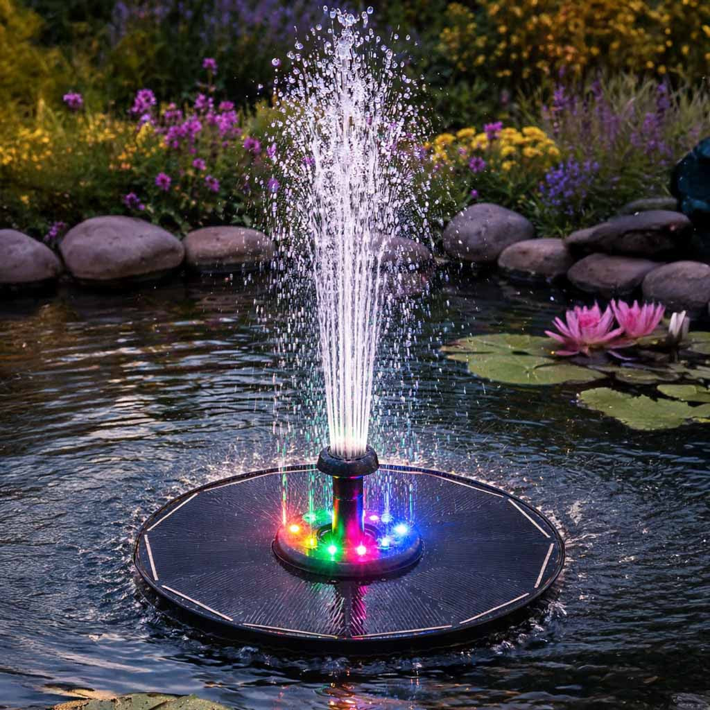 Solar Floating Fountain Pump, RGB LED, 8 Nozzles