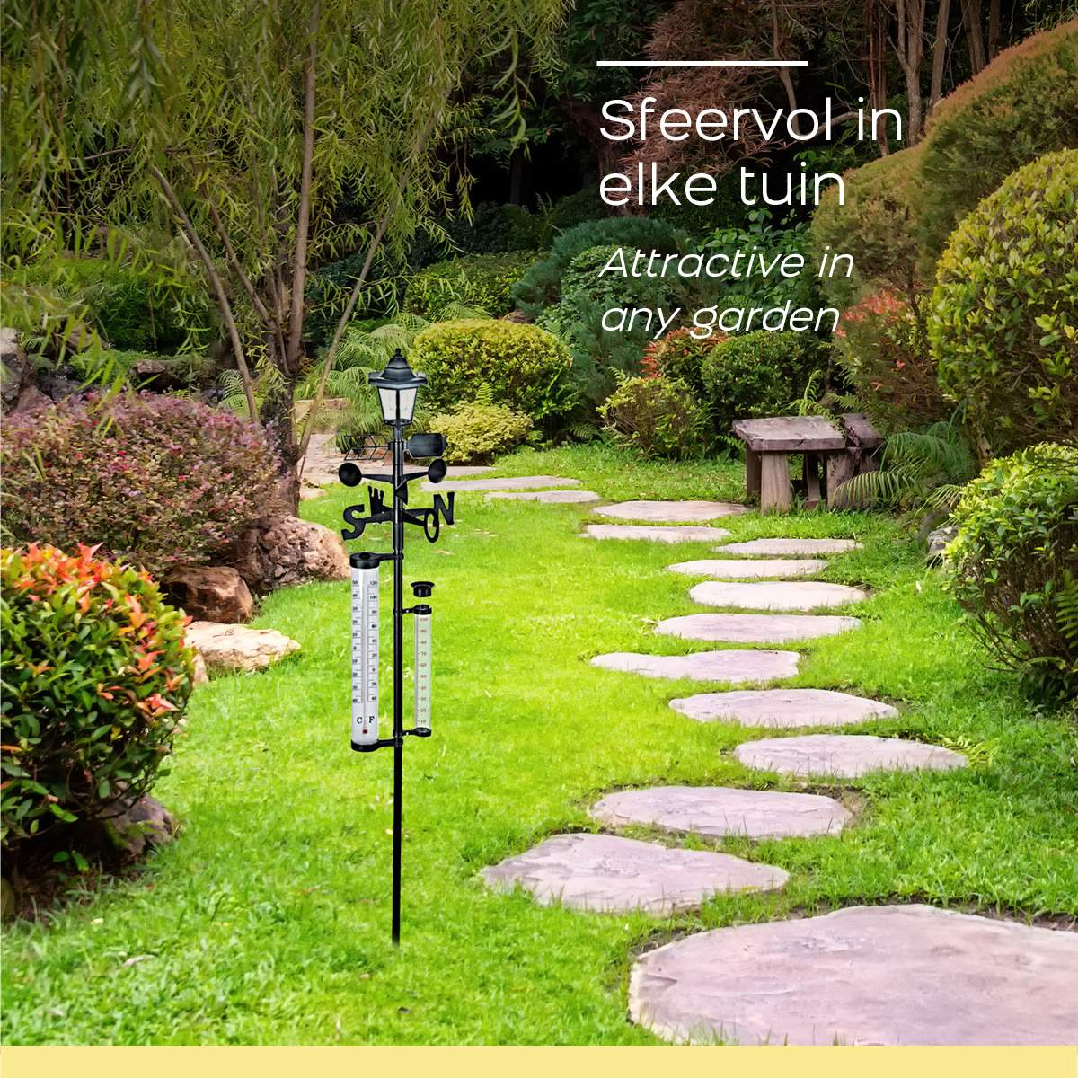 Solar Weather Station with Thermometer and Wind Gauge