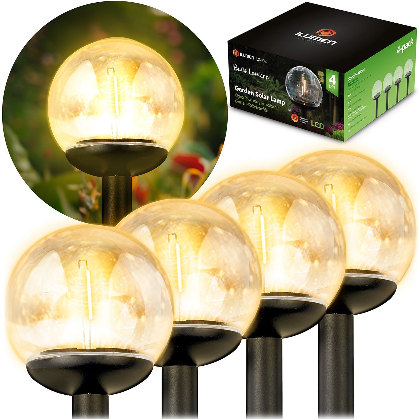 Solar lamp, transparent ball, 4 pcs. Ilumen LS-103
