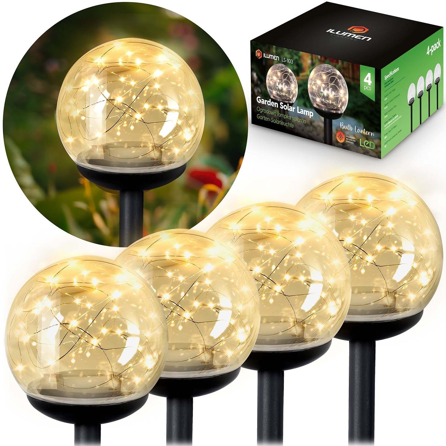 Solar lamp, transparent ball, 4 pcs. Ilumen LS-103
