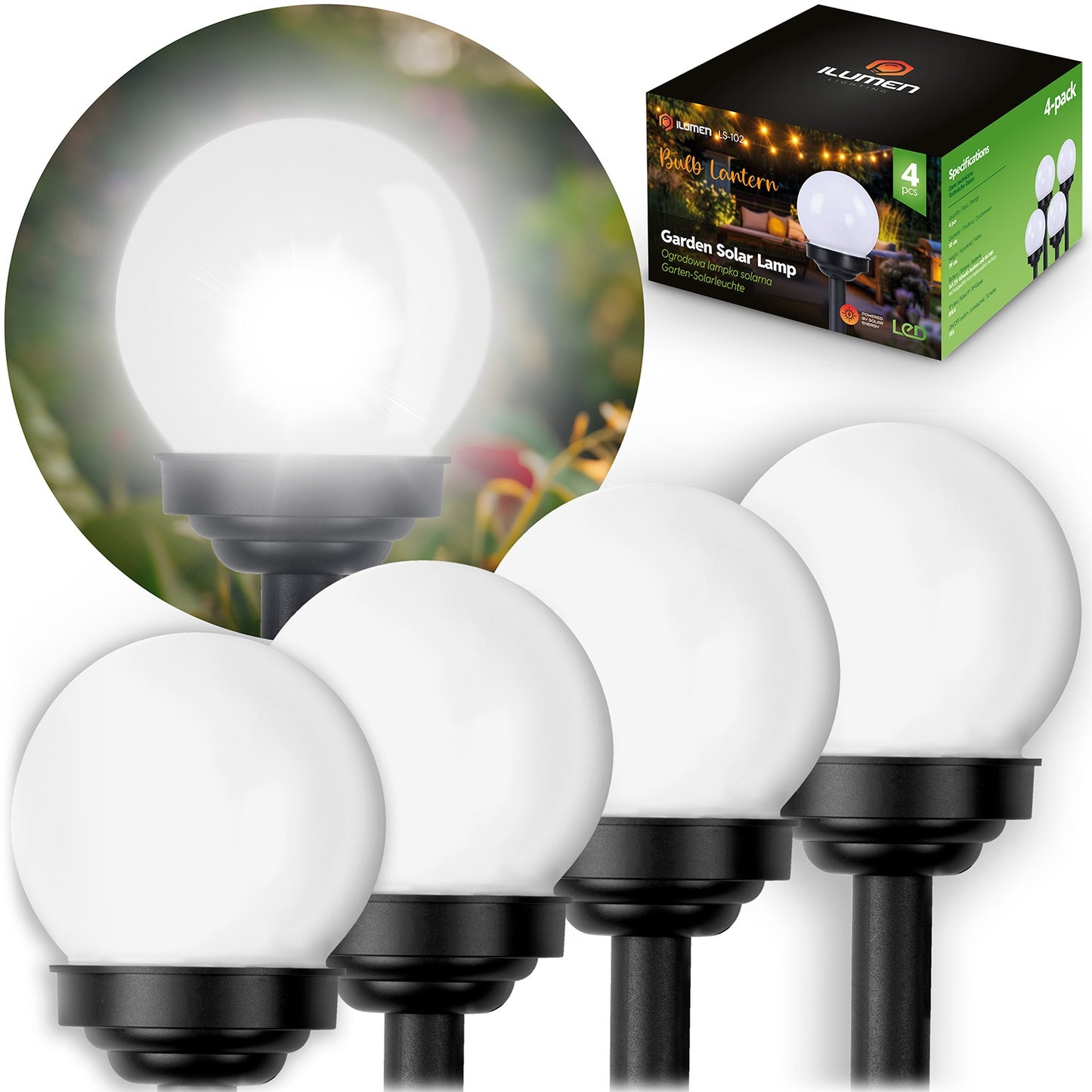 Solar lamp, white ball, 4 pcs. Ilumen LS-102