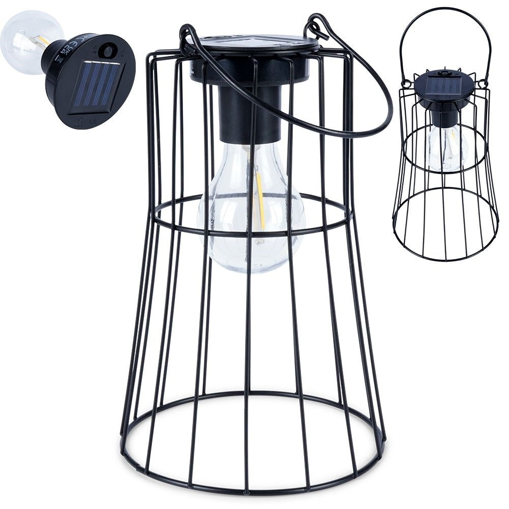 Solar powered LED lamp in black metal for the garden