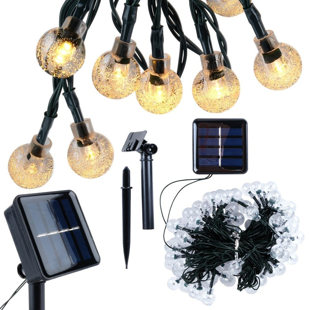 Solar powered garden garland with 100 warm LED lights