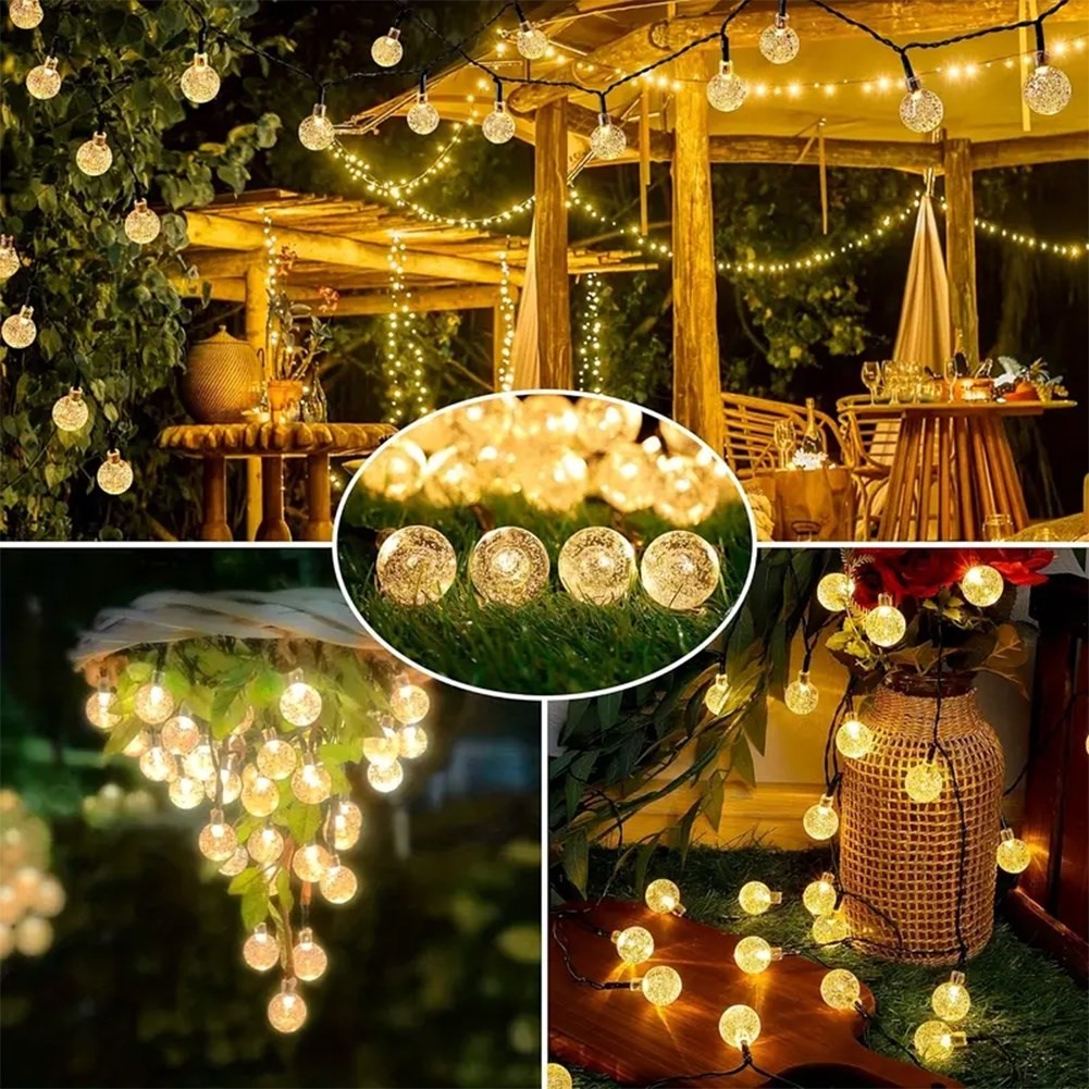 Solar powered garden garland with 100 warm LED lights
