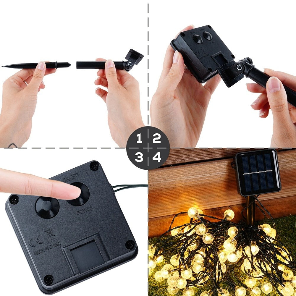 Solar powered garden garland with 100 warm LED lights