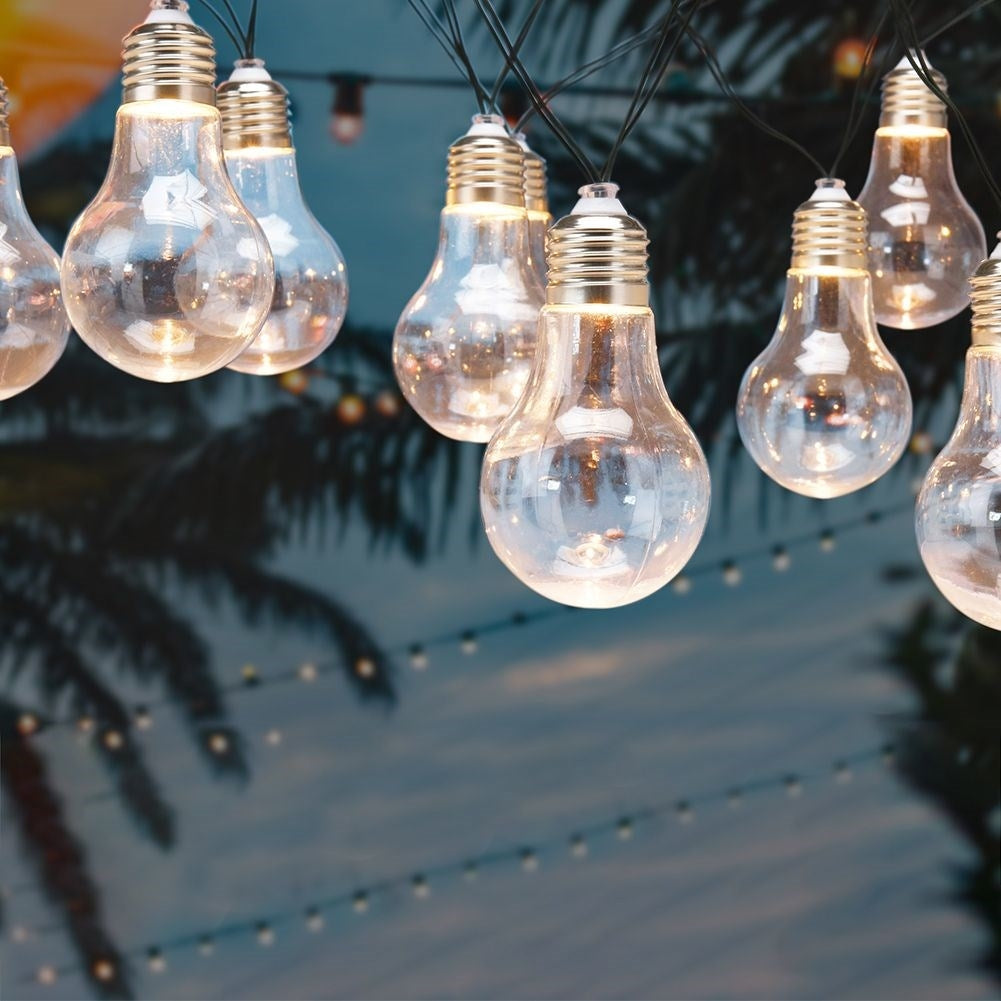 Solar-powered light string with 10 warm white LED lights