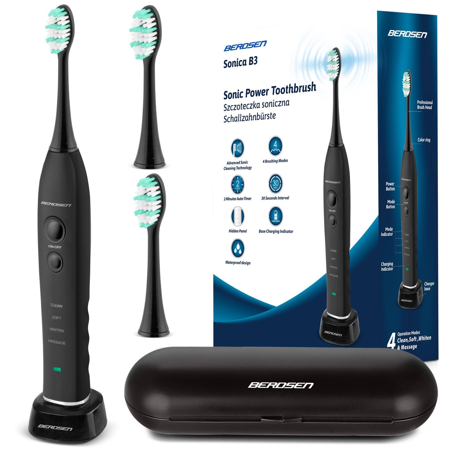 Sonic Toothbrush Set with Case, Black