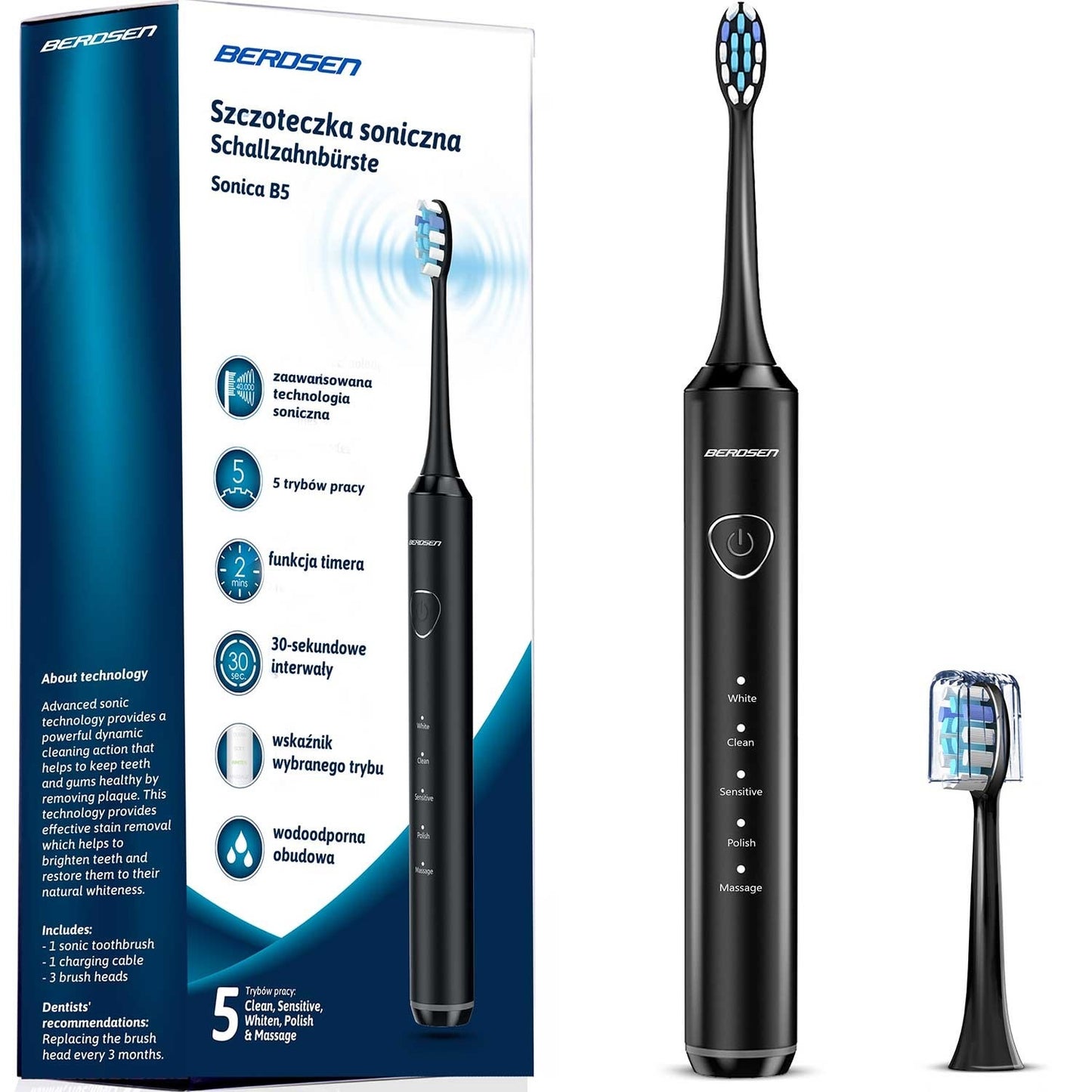 Sonica B5 sonic toothbrush, black
