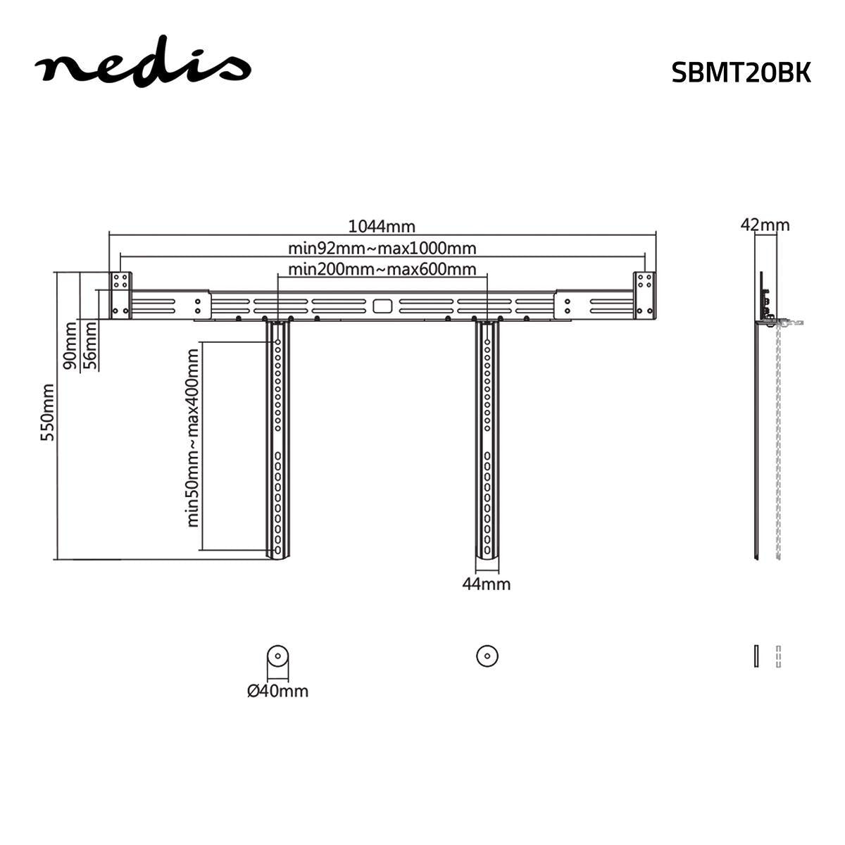 Soundbar Mount | Compatible with: Universal | Connected to the TV | 10 kg | Depth adjustment | Steel | Black
