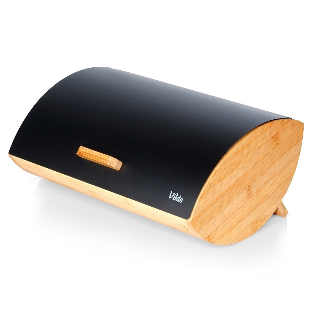 Spacious Bread Box in Bamboo and Black Metal