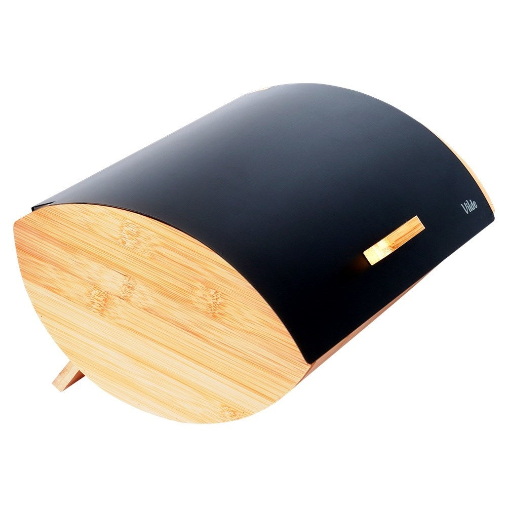 Spacious Bread Box in Bamboo and Black Metal