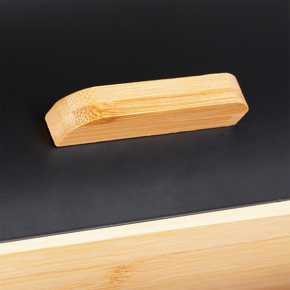 Spacious Bread Box in Bamboo and Black Metal