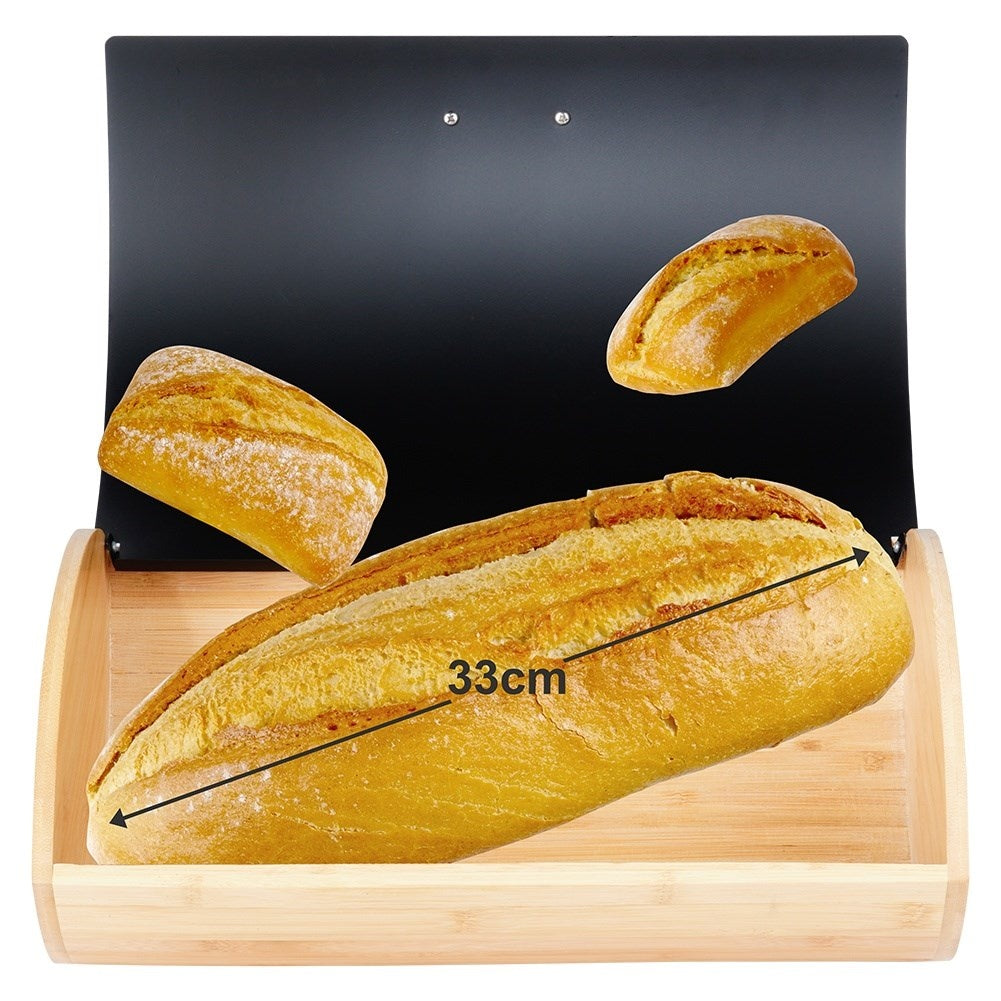 Spacious Bread Box in Bamboo and Black Metal