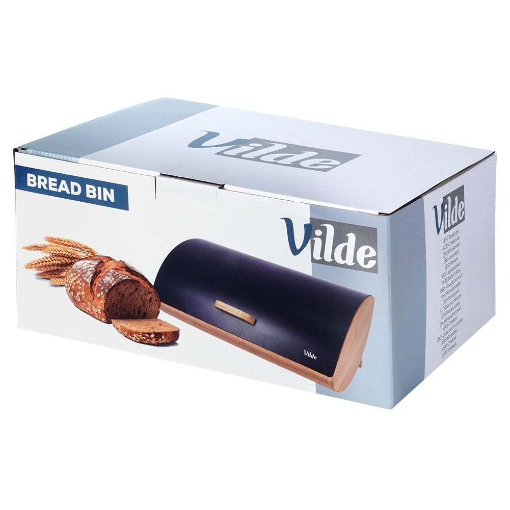 Spacious Bread Box in Bamboo and Black Metal