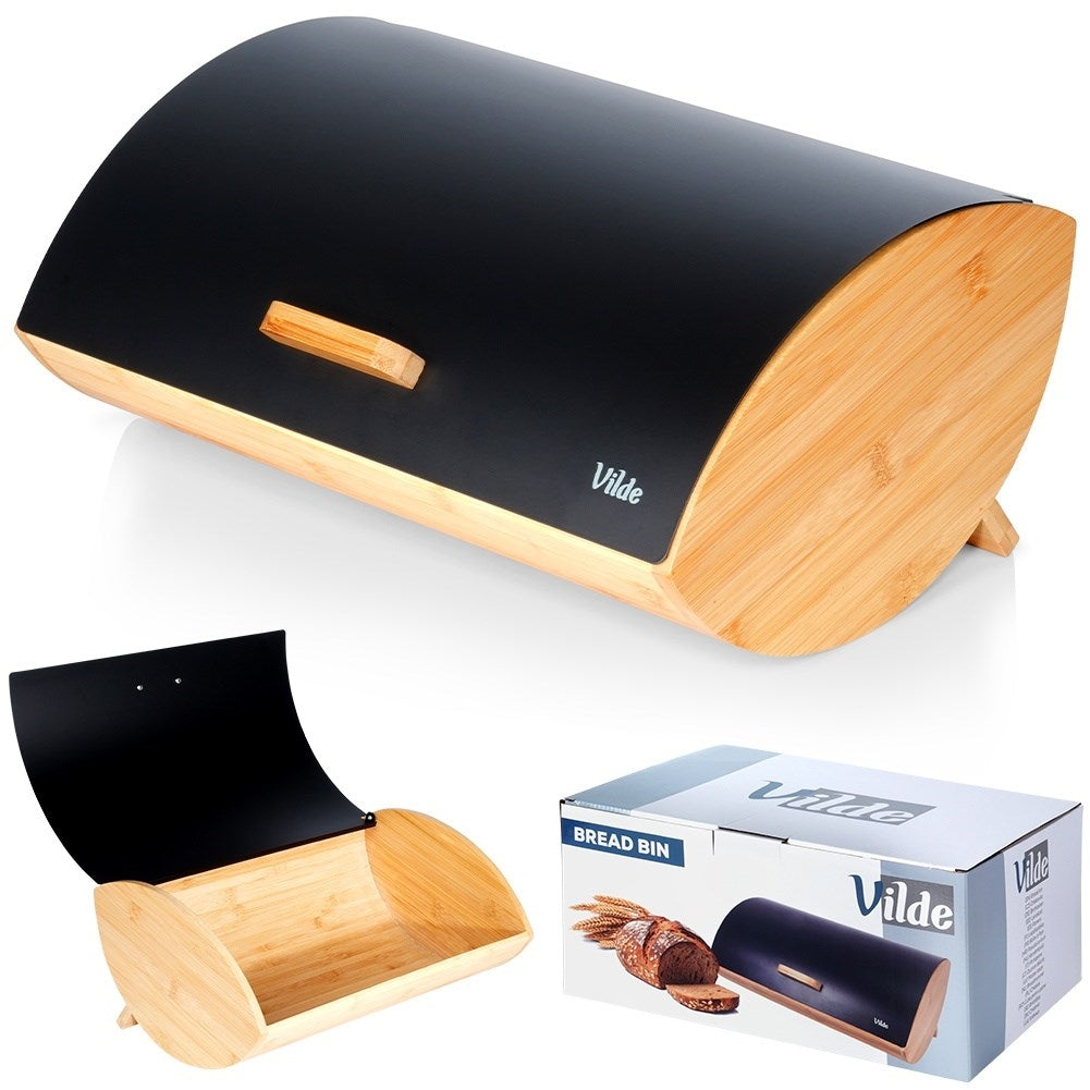 Spacious Bread Box in Bamboo and Black Metal