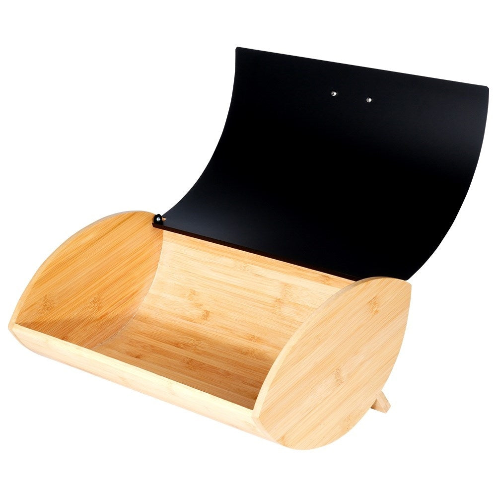 Spacious Bread Box in Bamboo and Black Metal