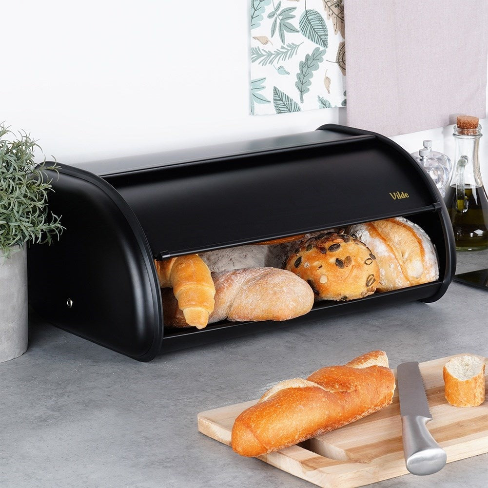 Spacious Bread Box in Black Stainless Steel