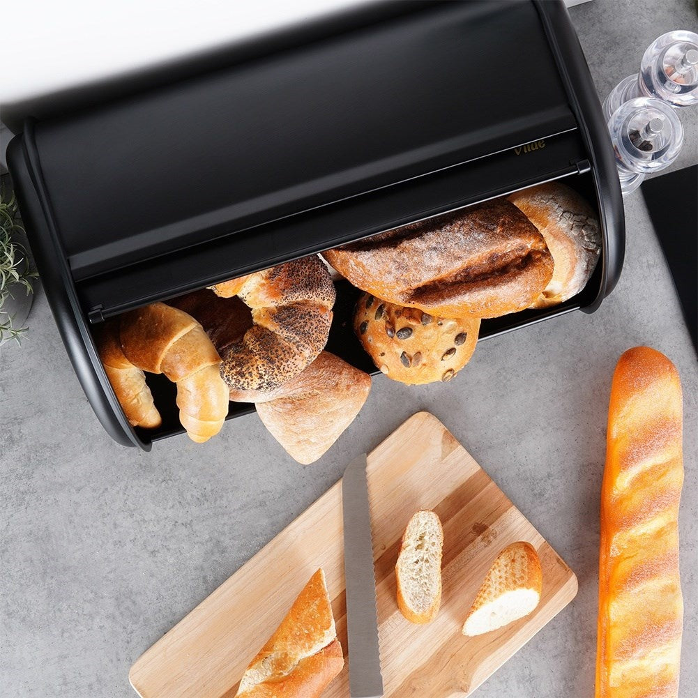 Spacious Bread Box in Black Stainless Steel