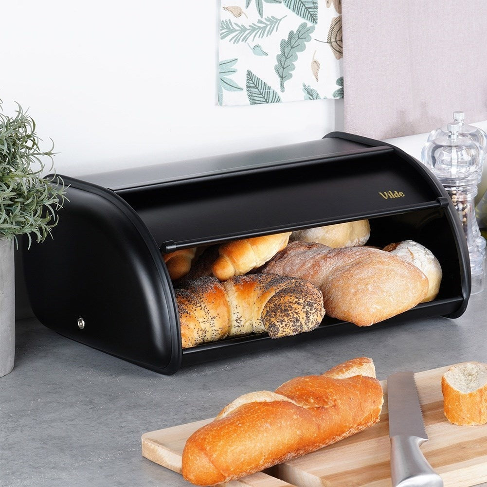 Spacious Bread Box in Elegant Black Stainless Steel