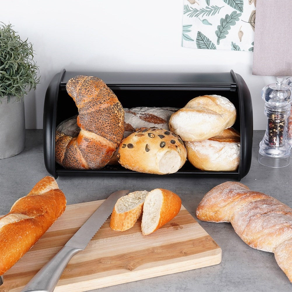 Spacious Bread Box in Elegant Black Stainless Steel