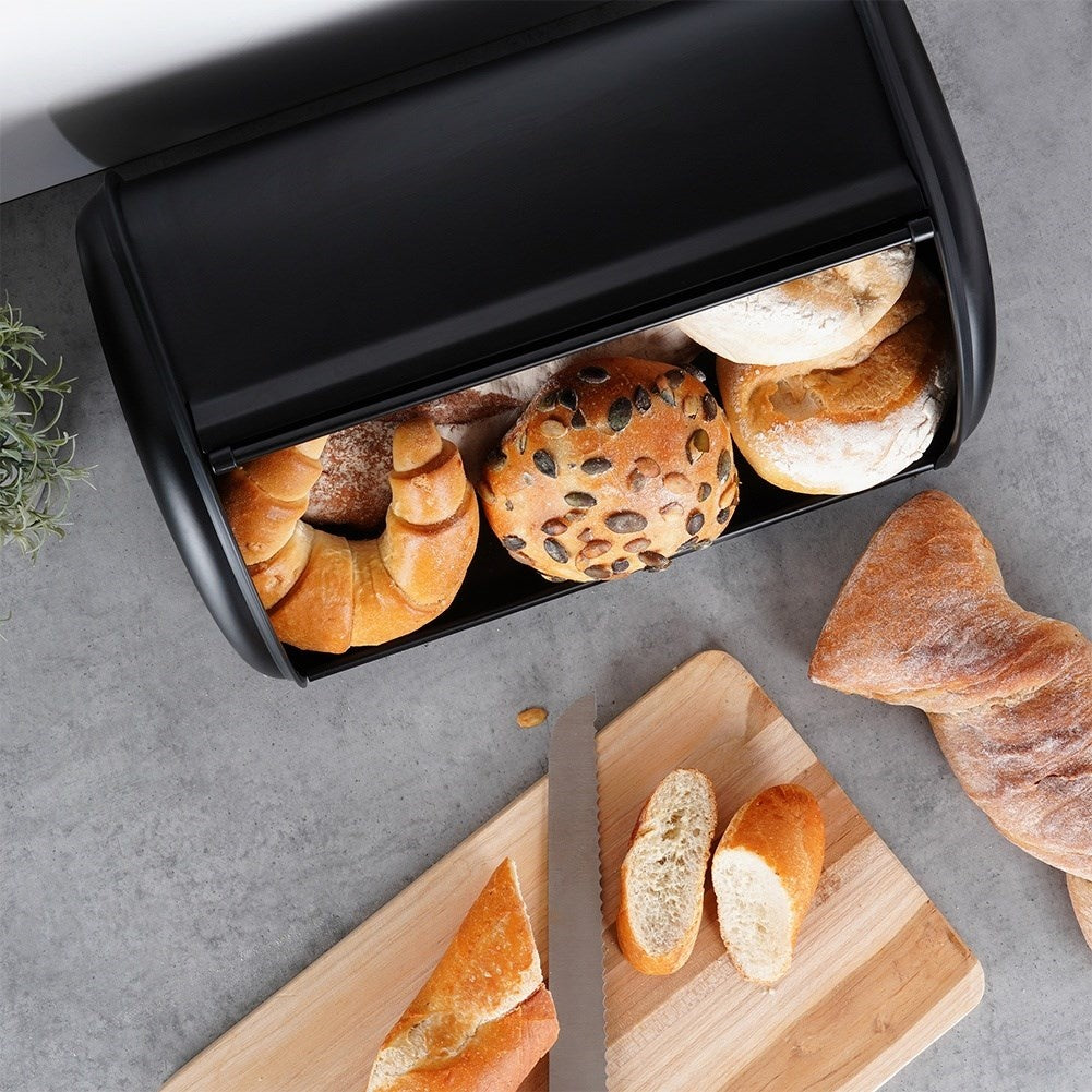 Spacious Bread Box in Elegant Black Stainless Steel