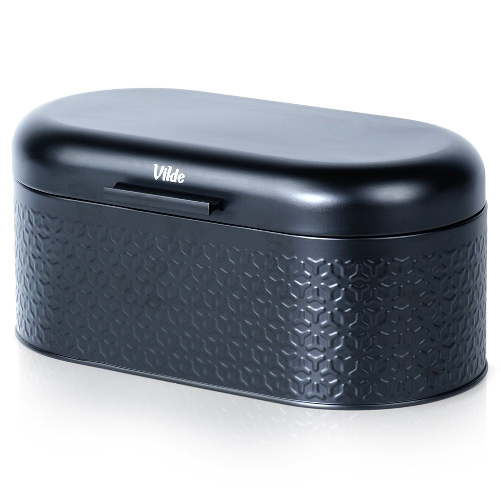 Spacious and stylish bread box in black steel for fresh bread