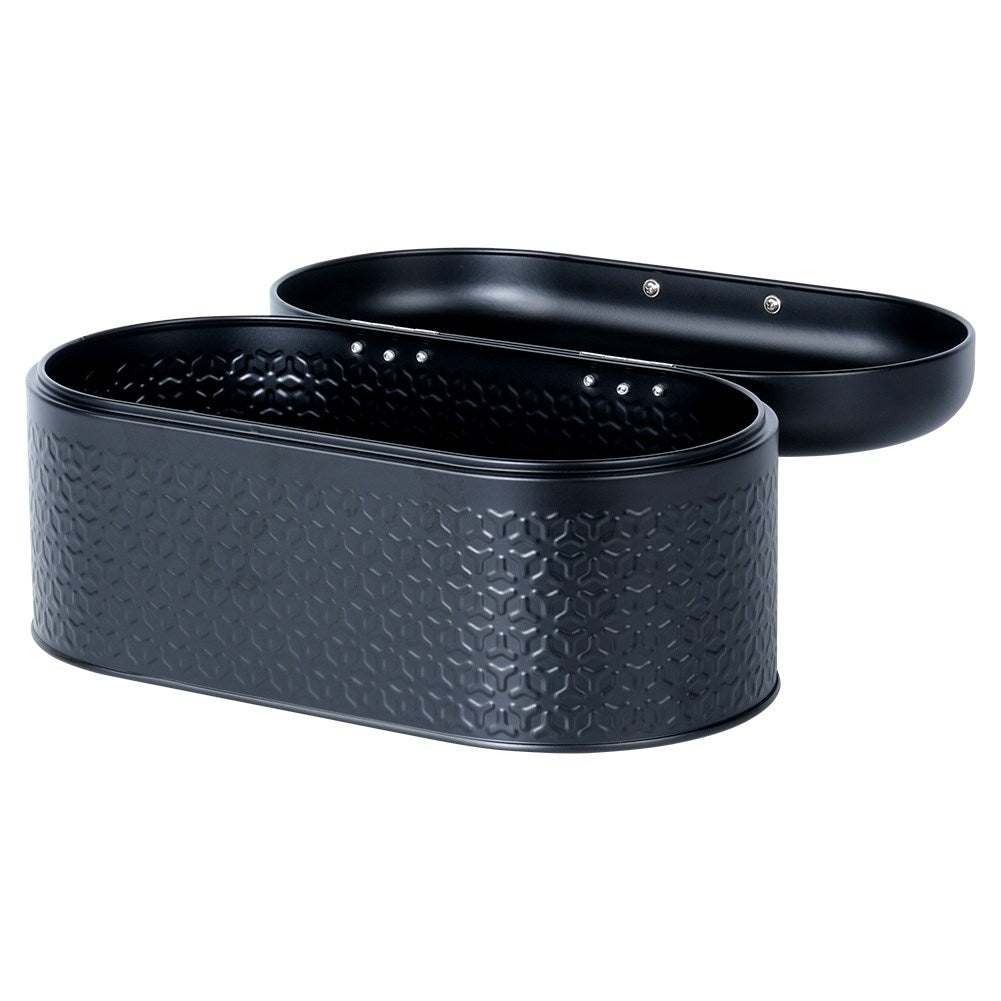 Spacious and stylish bread box in black steel for fresh bread