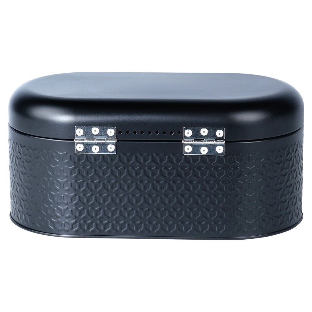 Spacious and stylish bread box in black steel for fresh bread