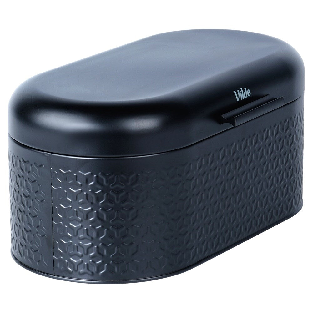 Spacious and stylish bread box in black steel for fresh bread