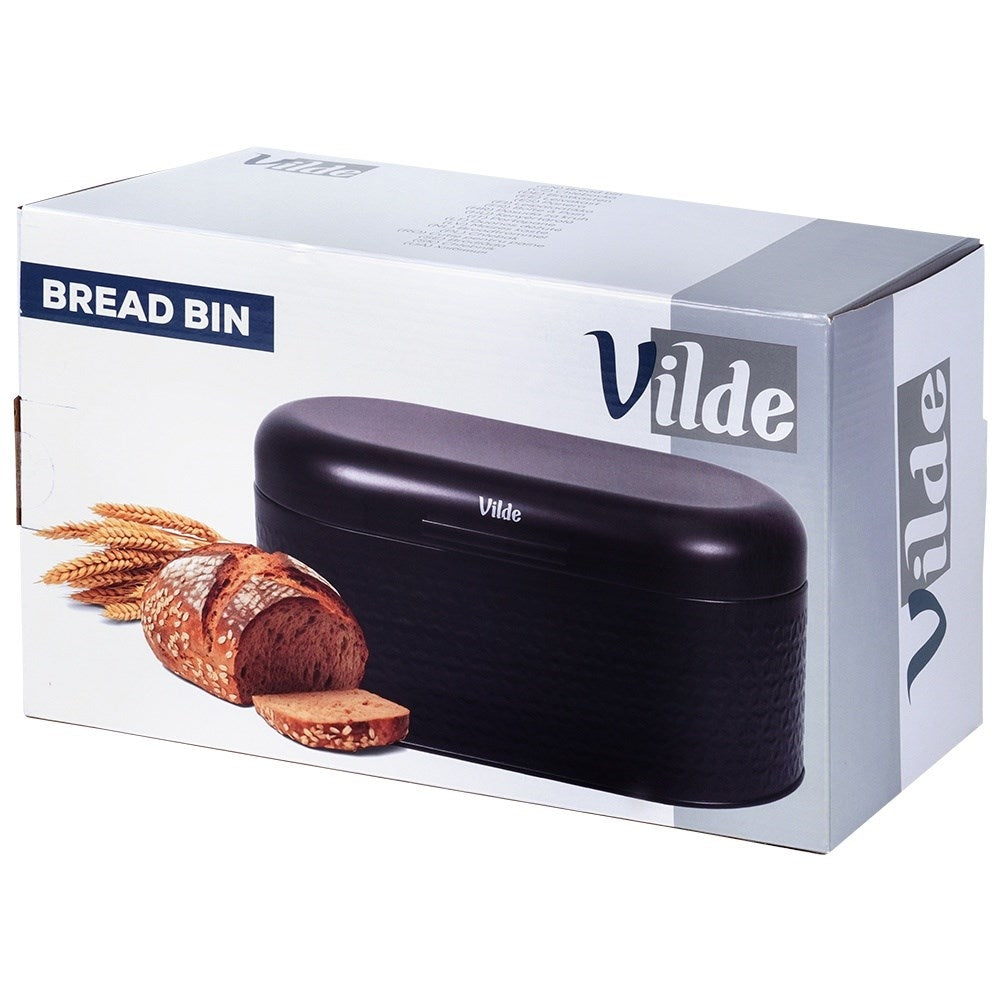 Spacious and stylish bread box in black steel for fresh bread